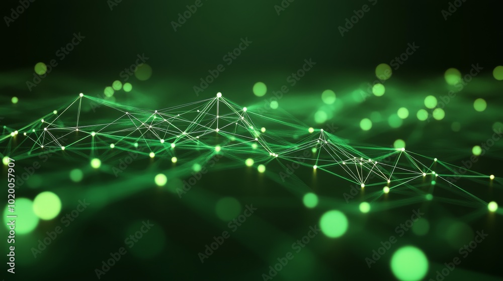 Poster a network of luminous green points and lines create a dynamic abstract representation, highlighting 