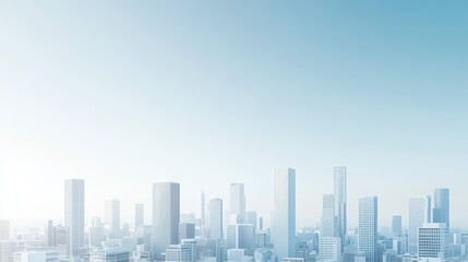 Cityscape with white buildings under a blue sky.