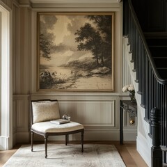 Elegant hallway with a vintage landscape painting.