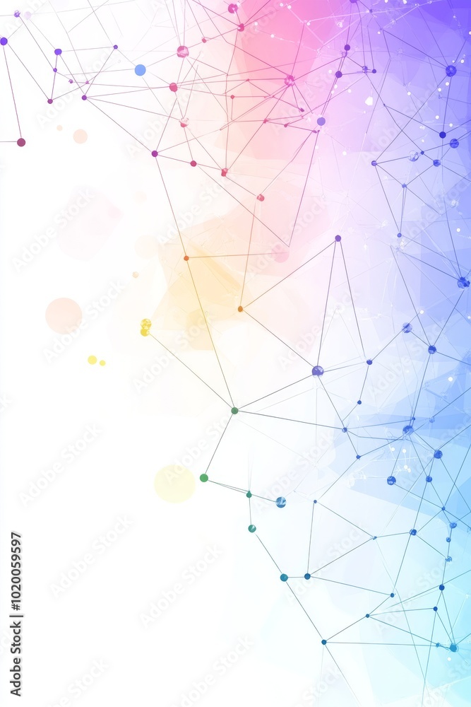 Poster this artwork showcases a blend of colorful geometric shapes and intersecting lines on a soft gradien
