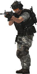 Fototapeta premium army soldier with goggles and rifle firing at the target terror attack assassination 3d render