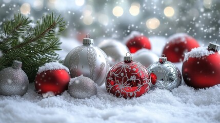 The Christmas Ornaments in Snow