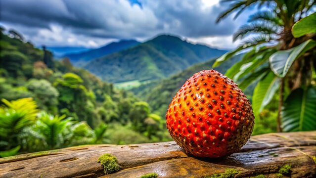 Vibrant Borojo Fruit with Unique Texture and Color on a Natural Background from Colombia's Rainforest
