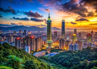 Obraz premium Vibrant Cityscape Along the Taiwan Strait Showcasing Modern Architecture and Natural Beauty