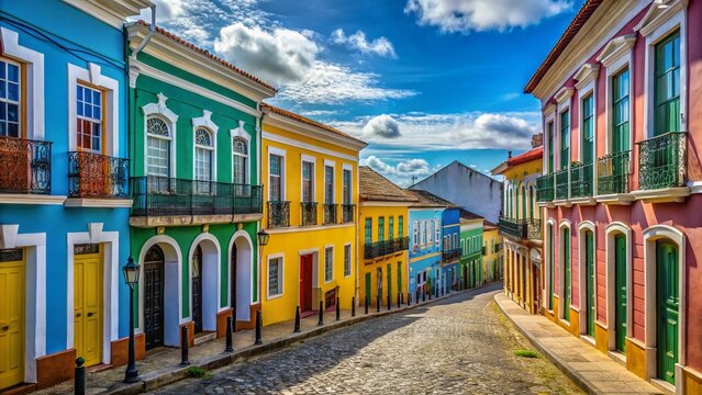 Vibrant Colonial Architecture and Colorful Streets of Sao Luis, Maranh&atilde;o, Brazil Under Clear Blue Sky