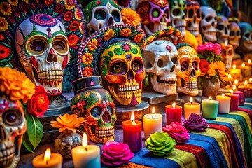 Fototapeta premium Vibrant Dia de los Muertos Drawings Celebrating Life, Death, and Cultural Heritage in Mexico