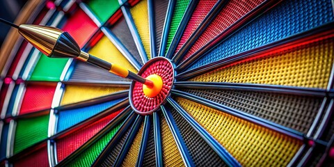 Vibrant dartboard with colorful darts in a dynamic game setting, perfect for sports and leisure themes