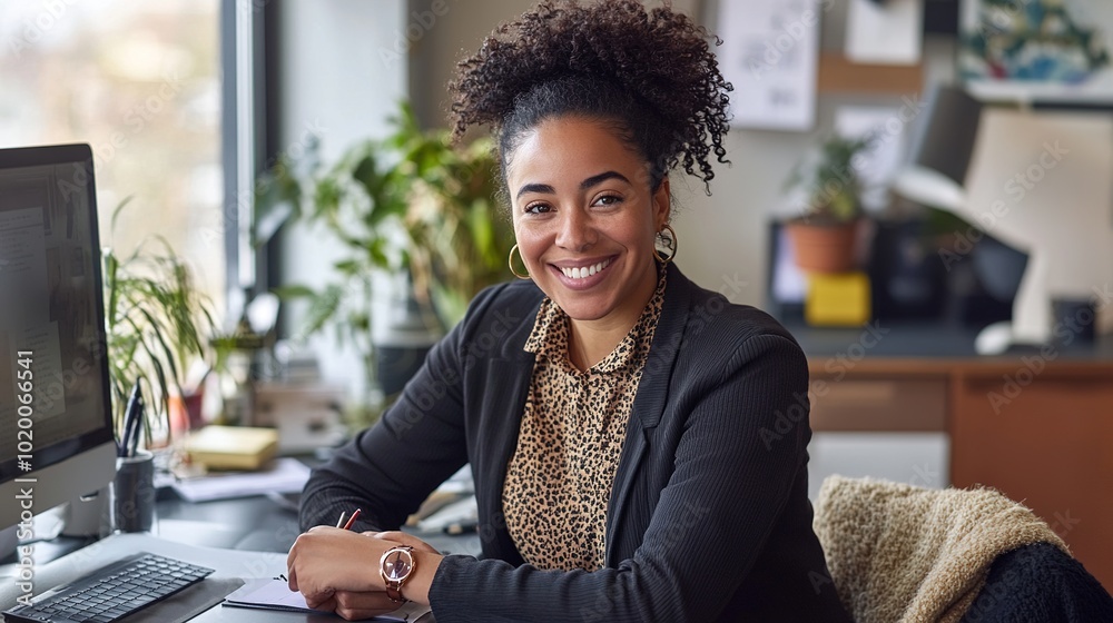 Canvas Prints Professional Woman Smiling in Modern Office Setting