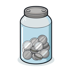 A glass jar filled with gold coins vector illustration isolated on a white background