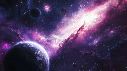 Cosmic nebula with planets and stars