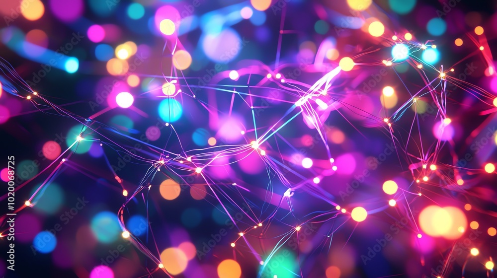 Poster A dynamic web of interlaced light strands, creating a complex and colorful digital matrix