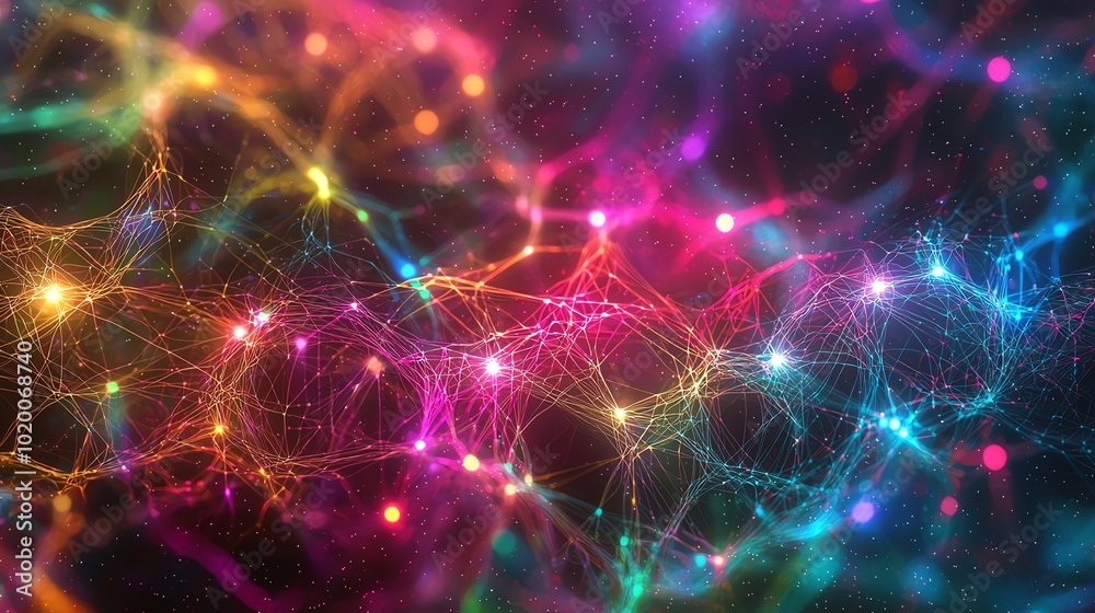 Aufkleber A dynamic web of interlaced light strands, creating a complex and colorful digital matrix