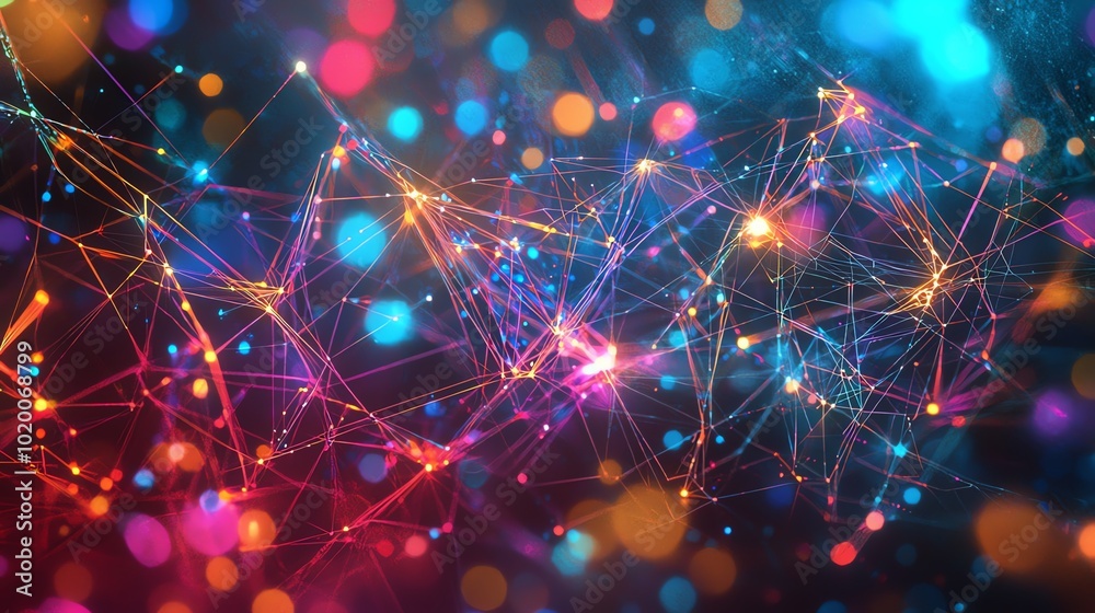 Poster A dynamic web of interlaced light strands, creating a complex and colorful digital matrix