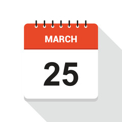 March 25 Calendar Date Icon