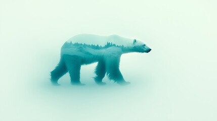 Fototapeta premium Polar Bear Silhouette with Forest Landscape Double Exposure
