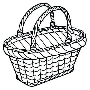 recommend clip art: Basket wicker picnic vector line art
