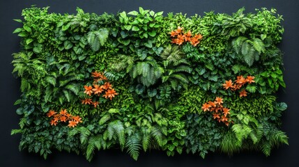 Lush Green Wall with Orange Flowers