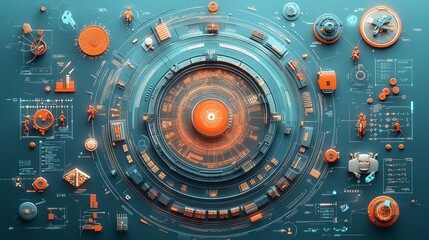 Obraz premium Hacker prevention flat design top view scifi theme 3D render vivid