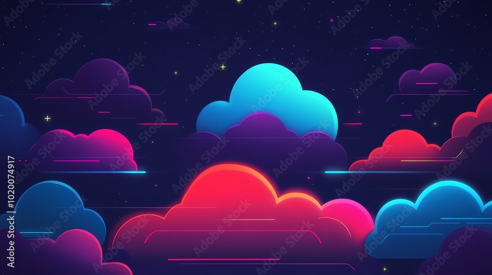 Wall mural secure cloud storage flat design top view hightech theme animation triadic color scheme