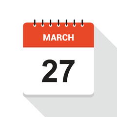 March 27 Calendar Date Icon