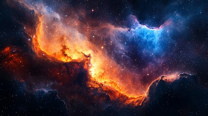 Fototapeta premium A glowing nebula filled with newly born stars, with gas clouds illuminated by their intense light
