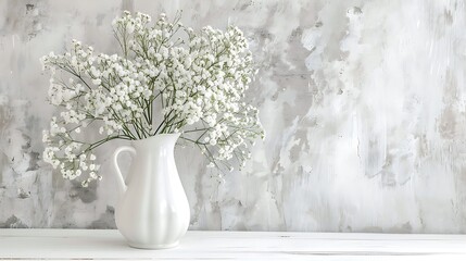 White gypsophila flowers in a vase on a white background