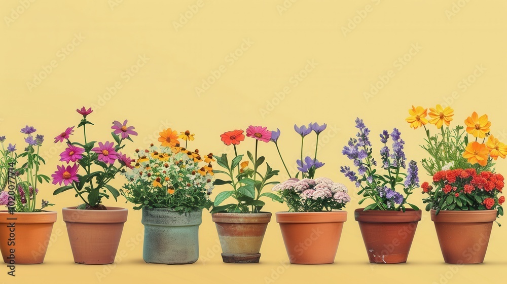Aufkleber various flowers in decorative pots showcase their vibrant colors against a soft background, creating