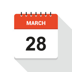 March 28 Calendar Date Icon