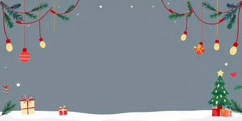 Christmas festive background with decorative illustration of gifts and ornaments