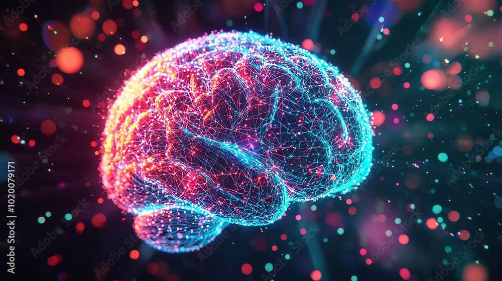 Poster abstract digital brain with glowing lights