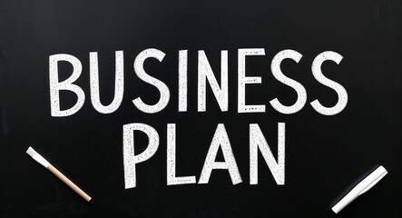 business plan text lettering on blackboard chalkboard background