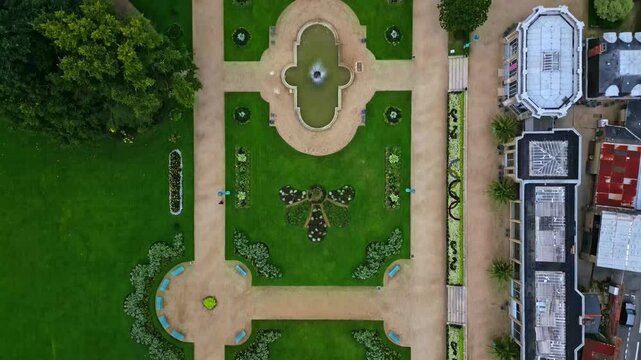 Amazing aerial view about the Parc du Thabor or Thabor Park with its beautiful botanical gardens, Rennes, France.