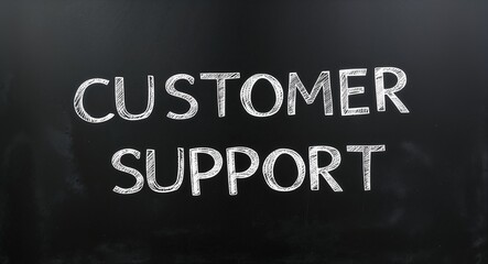 Obraz premium customer support text lettering on blackboard chalkboard background