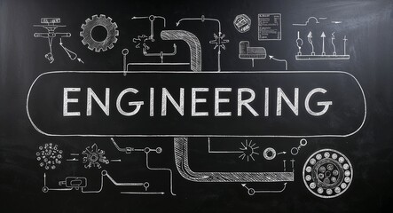 engineering text lettering on blackboard chalkboard background