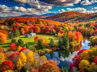 Vibrant New England Autumn Landscape with Colorful Foliage and Scenic Nature Views in Fall Season
