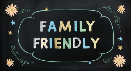 Fototapeta premium family friendly text lettering on blackboard chalkboard background