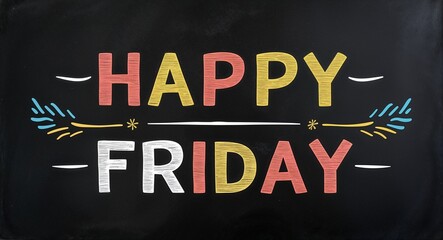 happy Friday text lettering on blackboard chalkboard background