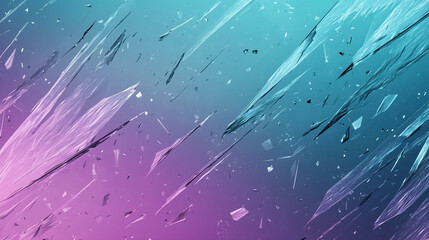 Abstract shattered glass shards with pink and teal gradient background