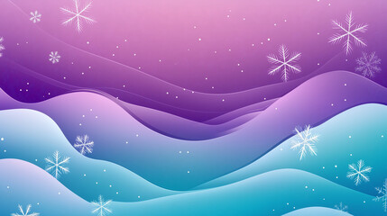 Abstract winter landscape with snowflakes and colorful gradient sky