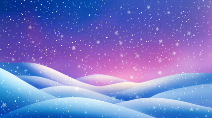 Abstract winter landscape with snowflakes and colorful gradient sky
