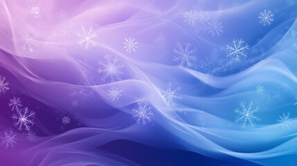 Abstract winter landscape with snowflakes and colorful gradient sky