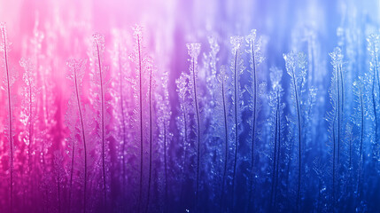 Frosty Abstract Gradient in Pink and Blue, Frozen Grass with Icy Sparkles and Soft Light