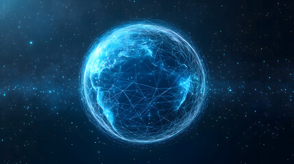 Futuristic globe with digital graphic network technology background. AI generated image