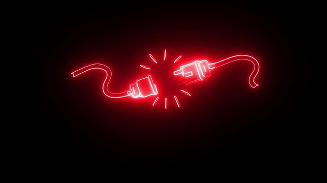Glowing Neon cable connection icon animation