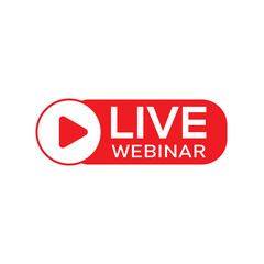 Live webinar icon with play button. Live stream video conference logo. Online meeting webinar symbol vector illustration.