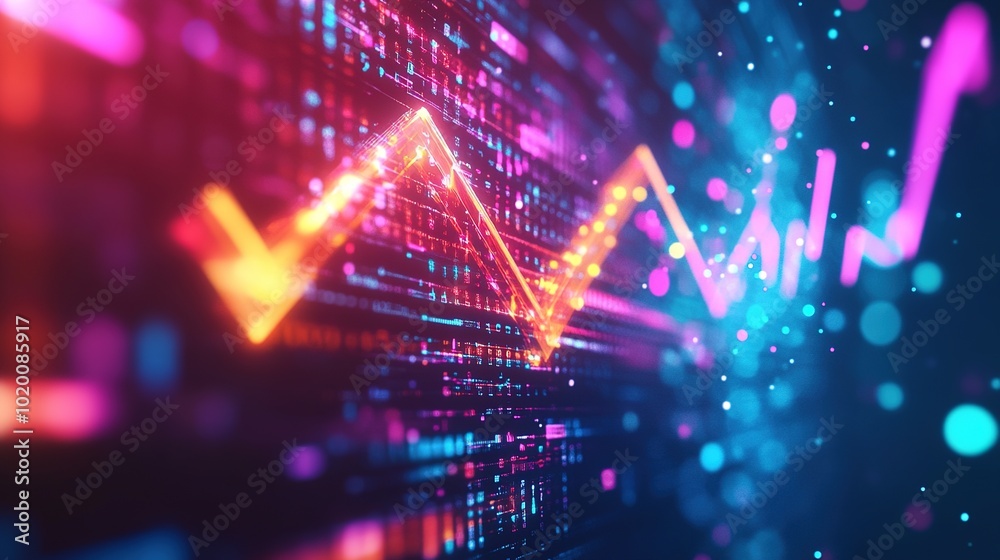 Poster vibrant data visualization with colorful lines and dots