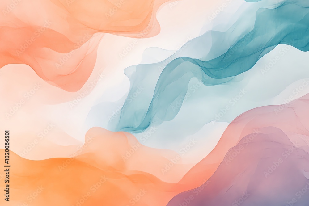 Poster a minimalist abstract design featuring soft, flowing shapes in a soothing palette of pastel colors