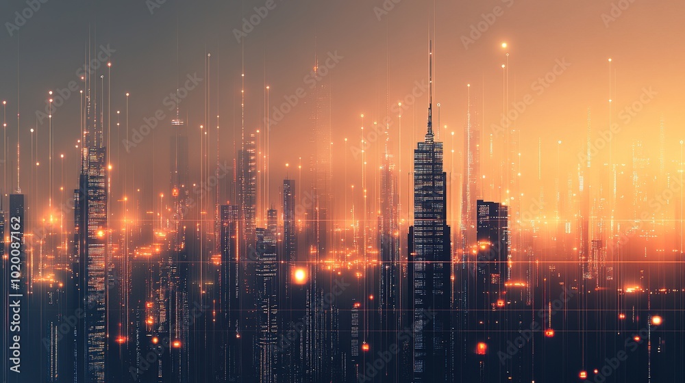 Canvas Prints Futuristic Cityscape with Digital Elements