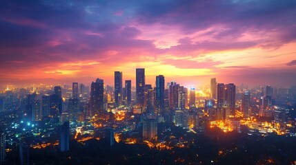 Fototapeta premium Cityscape at Twilight with Vibrant Sky