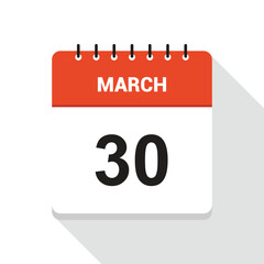 March 30 Calendar Date Icon